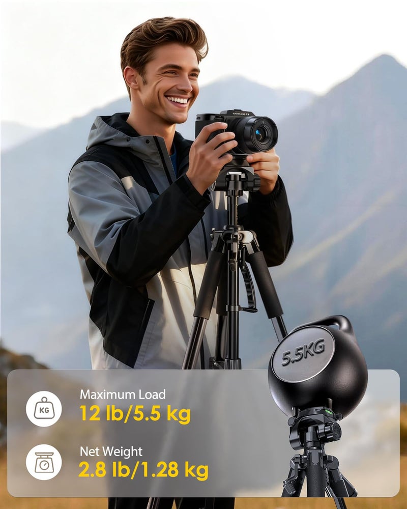 UBeesize 67â€ Camera Tripod with Travel Bag, Cell Phone Tripod with Bluetooth Remote and Phone Holder, Compatible with All Cameras, Cell Phones, Projector, Webcam, Spotting Scopes - Image 3